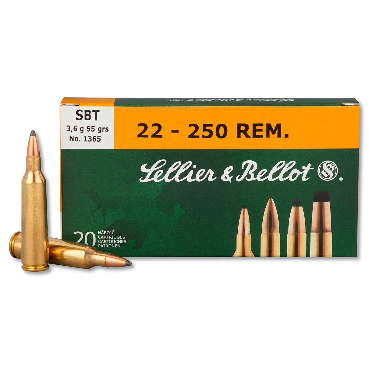 Sellier and Bellot GameKing Spitzer Boat Tail .22-250 Remington 55 grain Sierra GameKing Boat Tail Soft Point ammunition