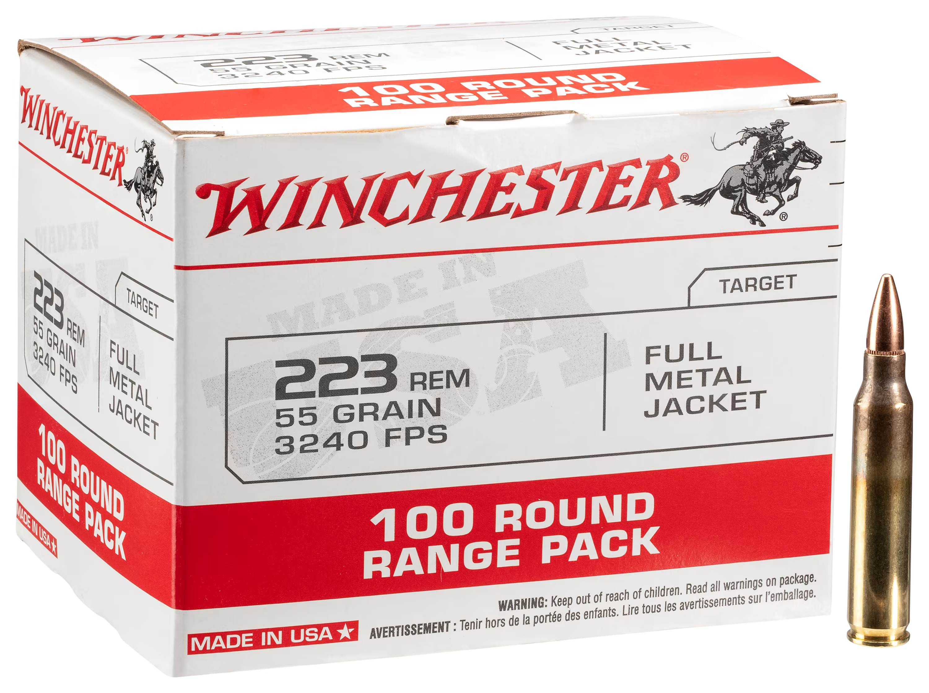 Winchester USA .223 Remington 55 grain Full Metal Jacket ammunition