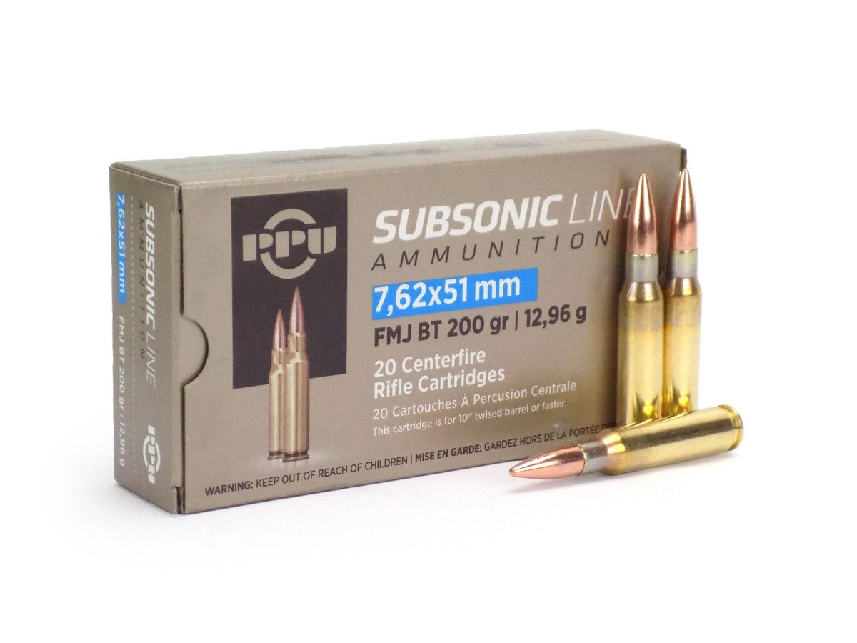 PPU 7.62X51 SUBSONIC FMJ BT 200GR 20RD BOX 10 BOXES PER CASE