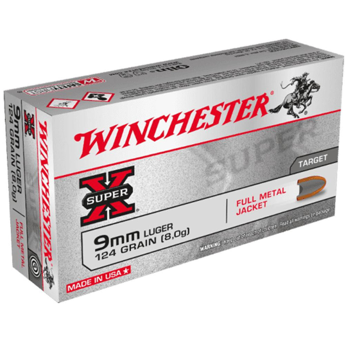 Winchester Super X 9mm Luger / Parabellum 124 grain Full Metal Jacket ammunition