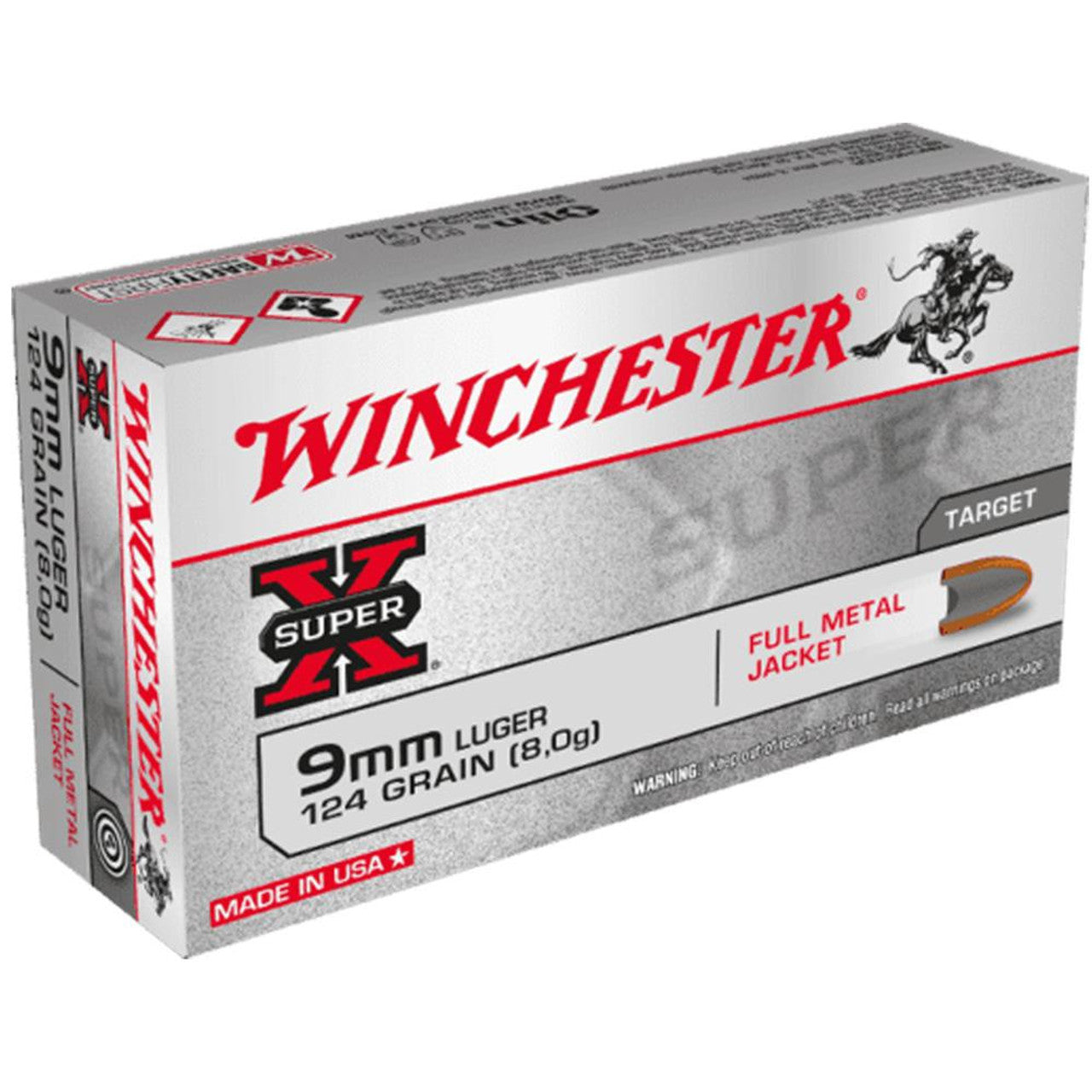 Winchester Super X 9mm Luger / Parabellum 124 grain Full Metal Jacket ammunition