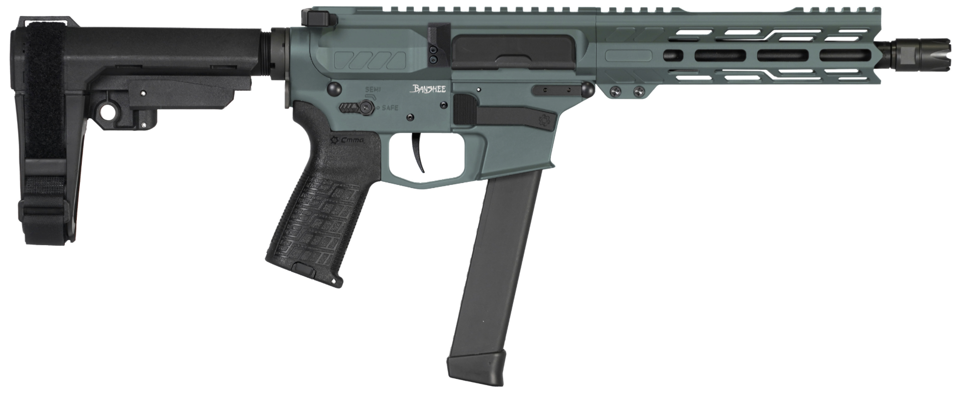 CMMG PISTOL, BANSHEE, MKGS, 9MM, 8", CHARCOAL GRN W/ADJ RIP BRACE
