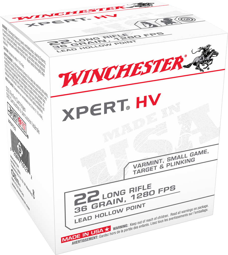 Winchester USA WHITE BOX Xpert HV Varmint .22 Long Rifle 36 grain Lead Hollow Point (LHP) ammunition