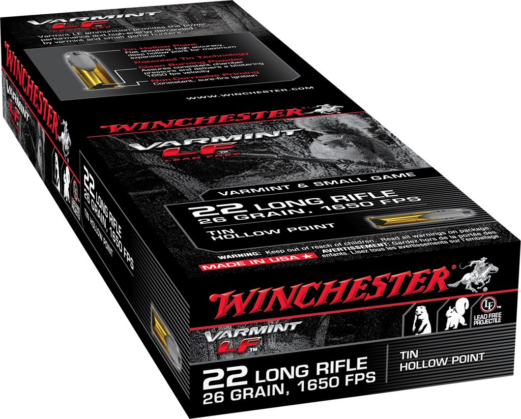 Winchester VARMINT LF Lead Free Hunting .22 Long Rifle 26 grain Tin Hollow Point ammunition