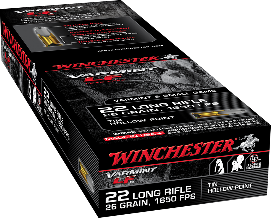 Winchester VARMINT LF Lead Free Hunting .22 Long Rifle 26 grain Tin Hollow Point ammunition