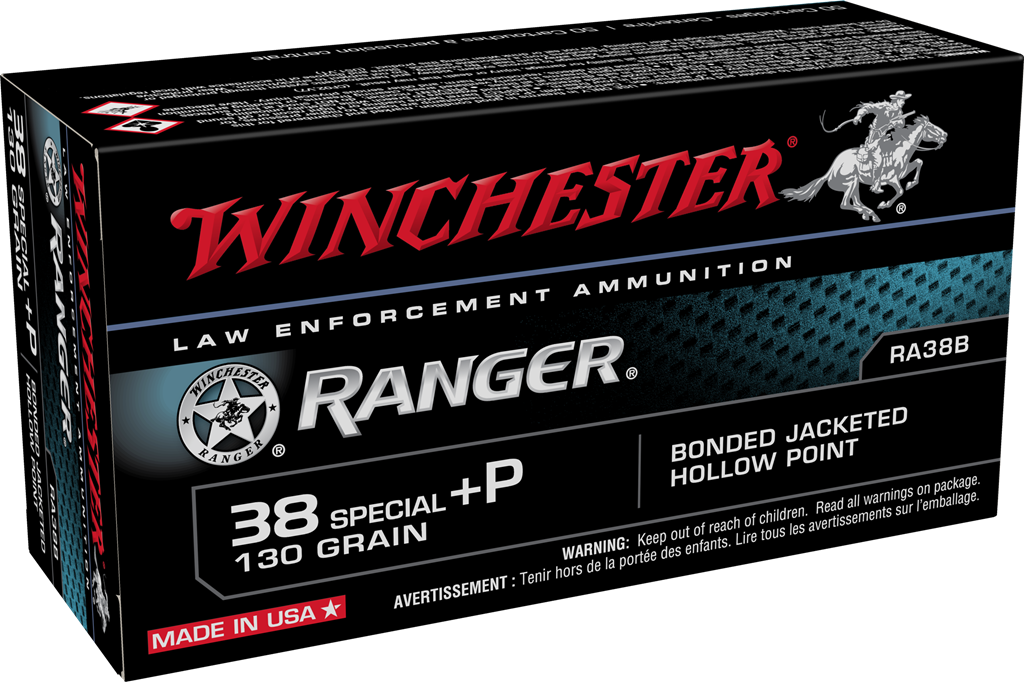 Winchester Ranger LE +P .38 Special 130 grain Bonded Jacketed Hollow Point ammunition