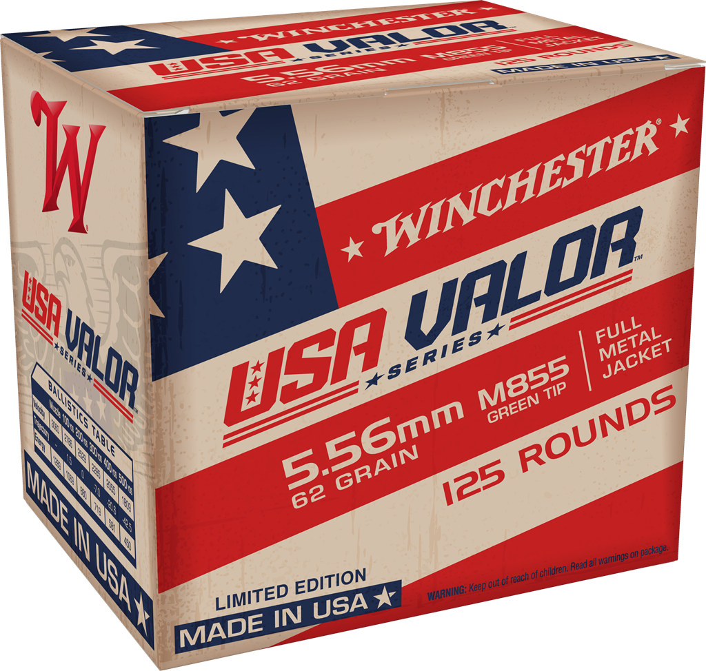 Winchester Ammo USA VALOR 5.56 62GR GT Full Metal Jacket (FMJ) 125B