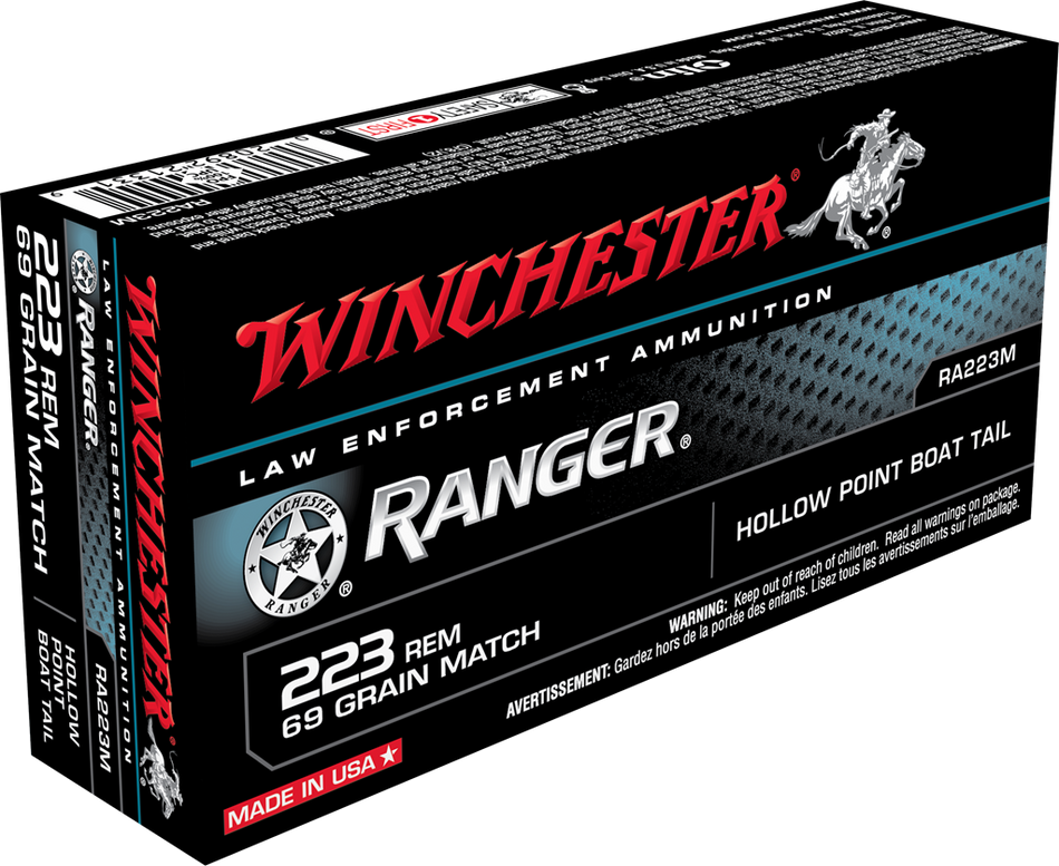 Winchester Ranger .223 Remington 69 grain Hollow Point Boat Tail ammunition