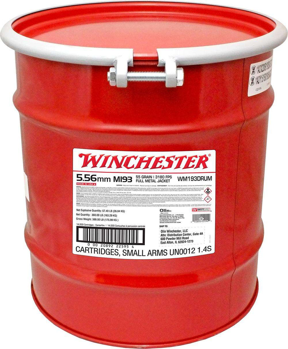 Winchester USA M193 Drum 5.56x45mm NATO 55 grain Full Metal Jacket ammunition