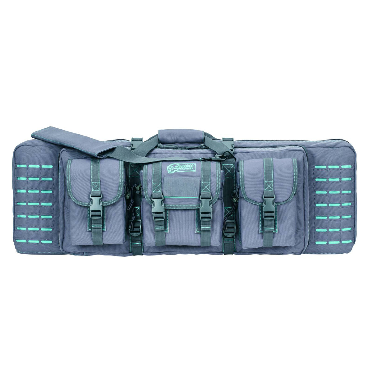 Voodoo Tactical Padded Weapons Case 36" Die Cut MOLLE Gray/Teal Stitching