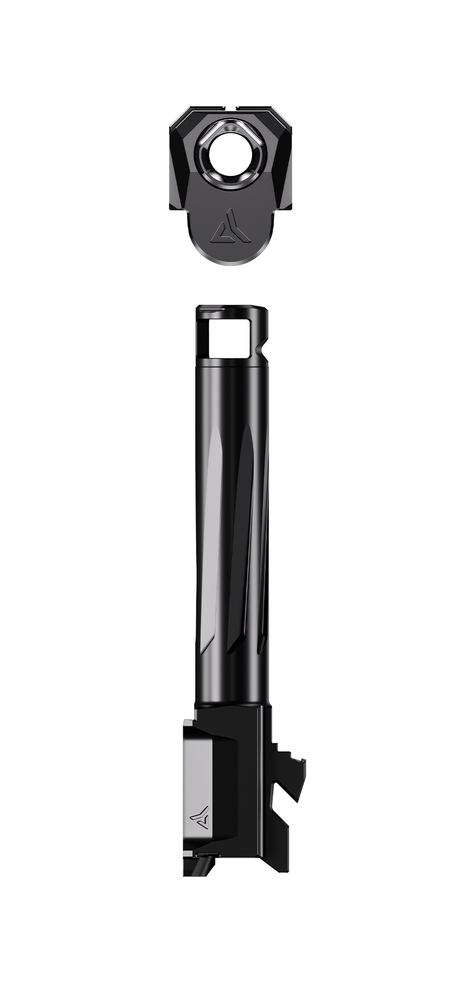 Radian Weapons, RAMJET Fluted Barrel with AFTERBURNER Muzzle Brake, 9MM, Black DLC Finish, INTRA-LOK Mounting System, Fits Glock 19 Gen 5, Glock 45, and Glock 19X