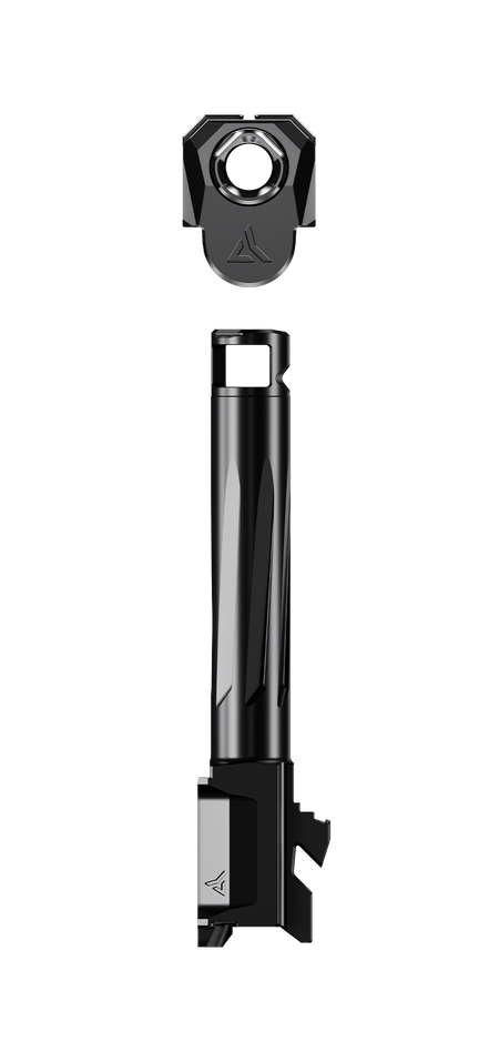 Radian Weapons, RAMJET Fluted Barrel with AFTERBURNER Muzzle Brake, 9MM, Black DLC Finish, INTRA-LOK Mounting System, Fits Glock 19 Gen 5, Glock 45, and Glock 19X