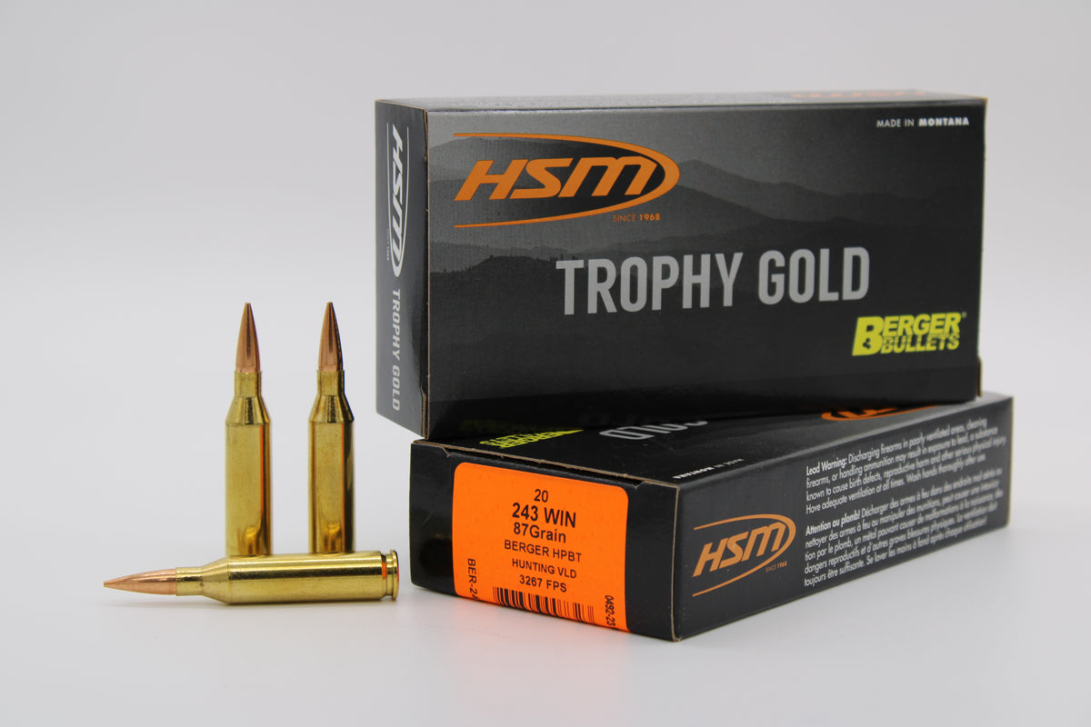 HSM Trophy Gold Berger Hybrid Tactical Open Tip Match 87 Grain .243 Winchester 3267 fps