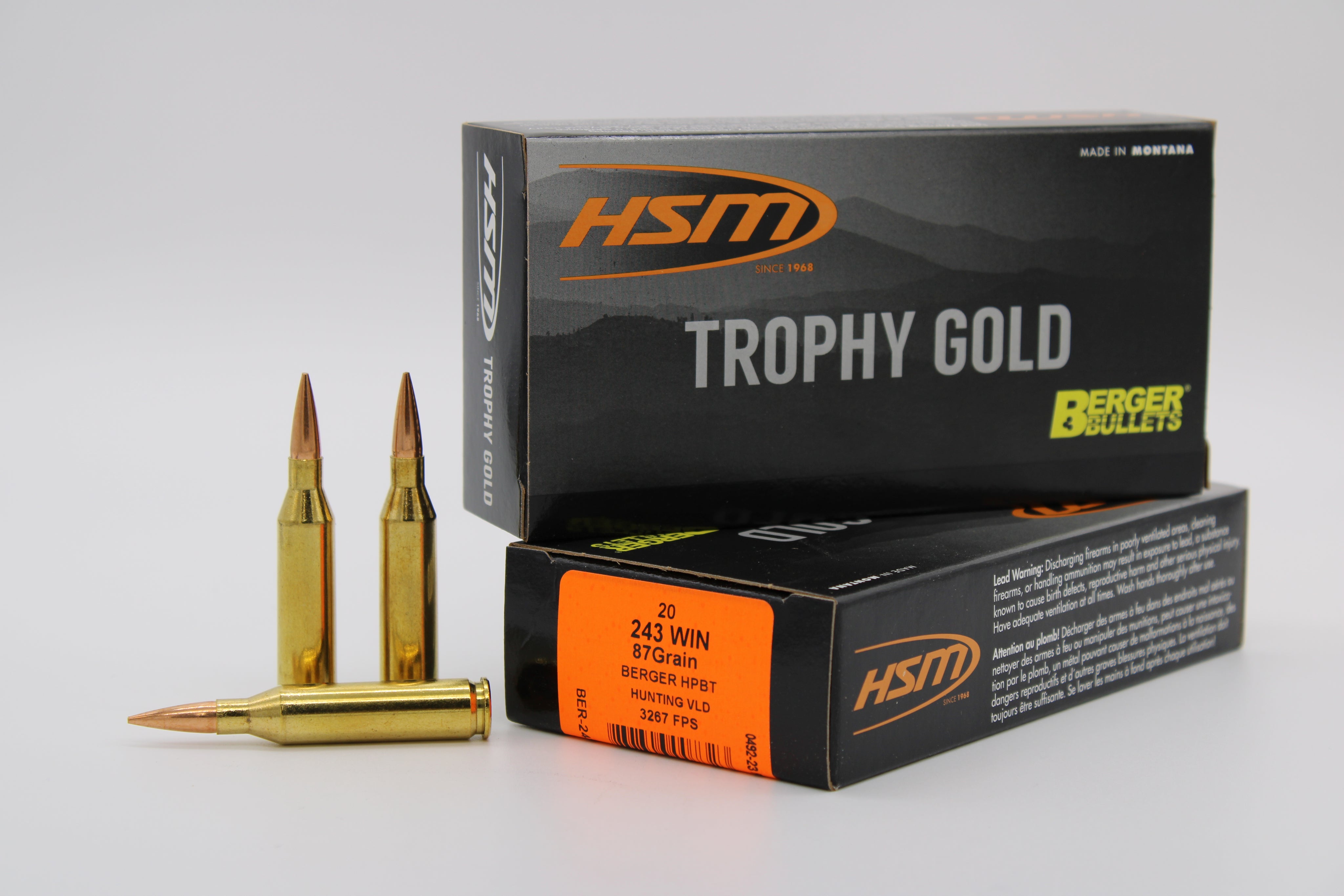 HSM Trophy Gold Berger Hybrid Tactical Open Tip Match 87 Grain .243 Winchester 3267 fps