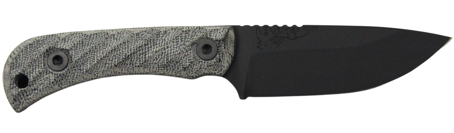 Half Face Blades Cavner Jr 7.5" OA Fixed Blade S45VN Armor Black Gray Micarta Grip