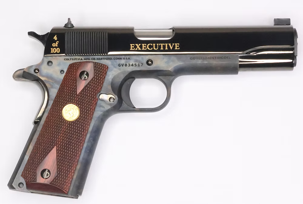 COLT 1911 THE EXECUTIVE 45ACP PISTOL COLOR CASE HARDENED/BLK, ROSEWOOD 1-7RD MAG 1-200 MADE