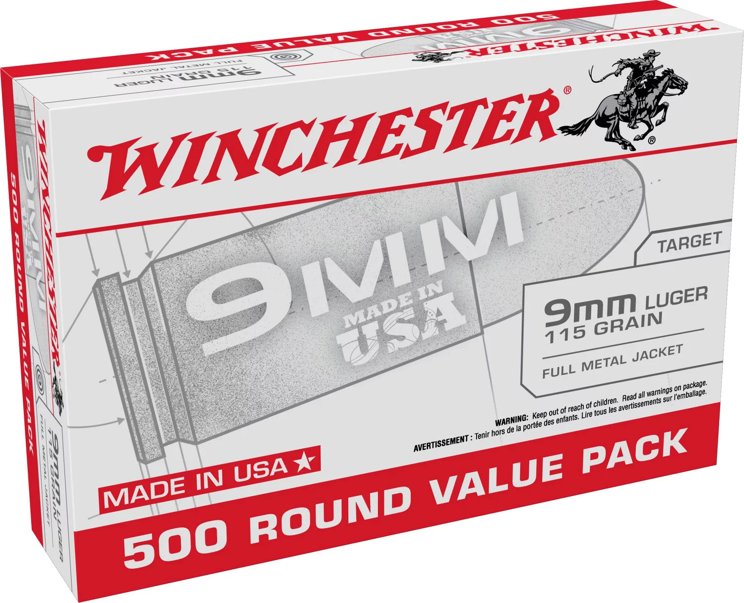Winchester  9mm Luger / Parabellum 115 grain Full Metal Jacket ammunition