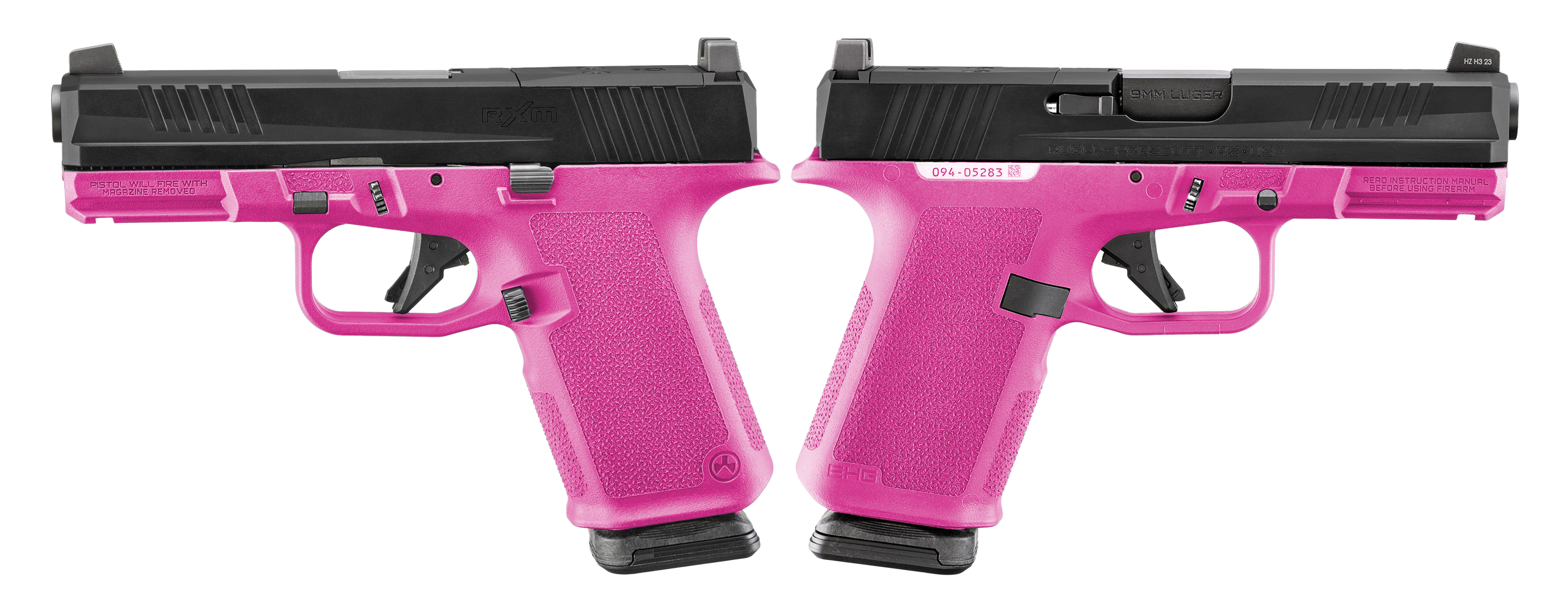 RUGER RXM 9MM PISTOL 4" BBL HOT PINK, MAGPUL EHG, O.R. 2-15RD MAGS - ORION EXCLUSIVE