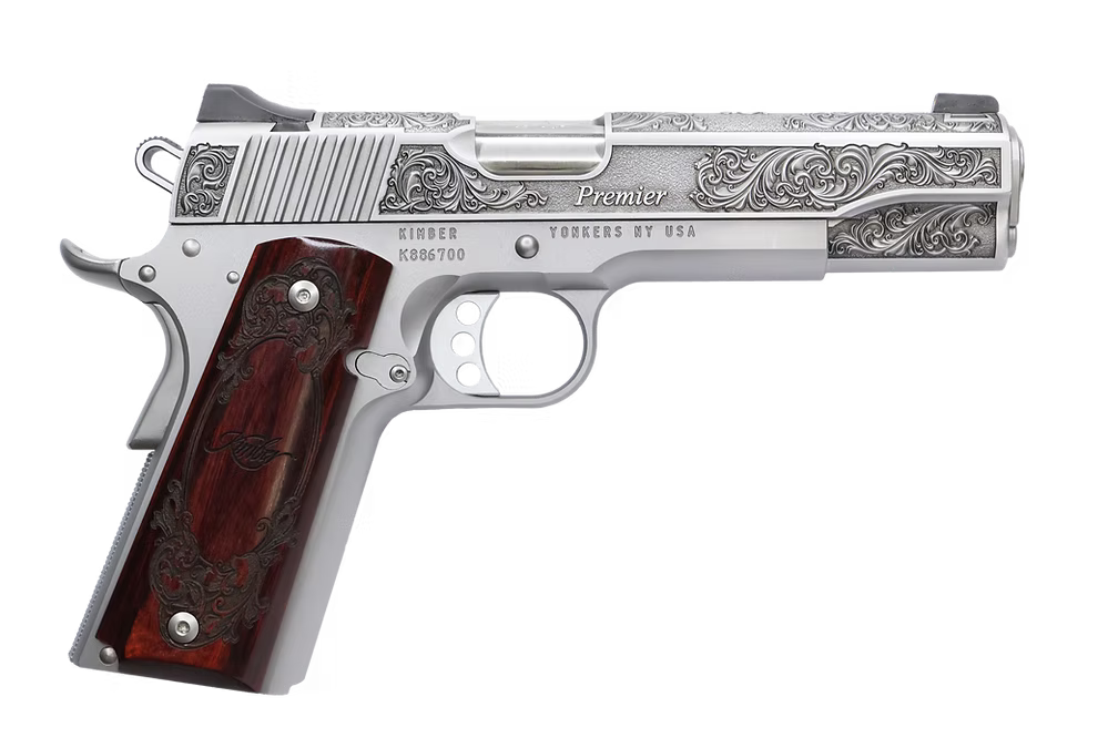 KIMBER 1911 PREMIER 45ACP PISTOL 5" STAINLESS ENGRAVED, ENGRAVED ROSEWOOD GRIP 1-7RD 1 OF 200