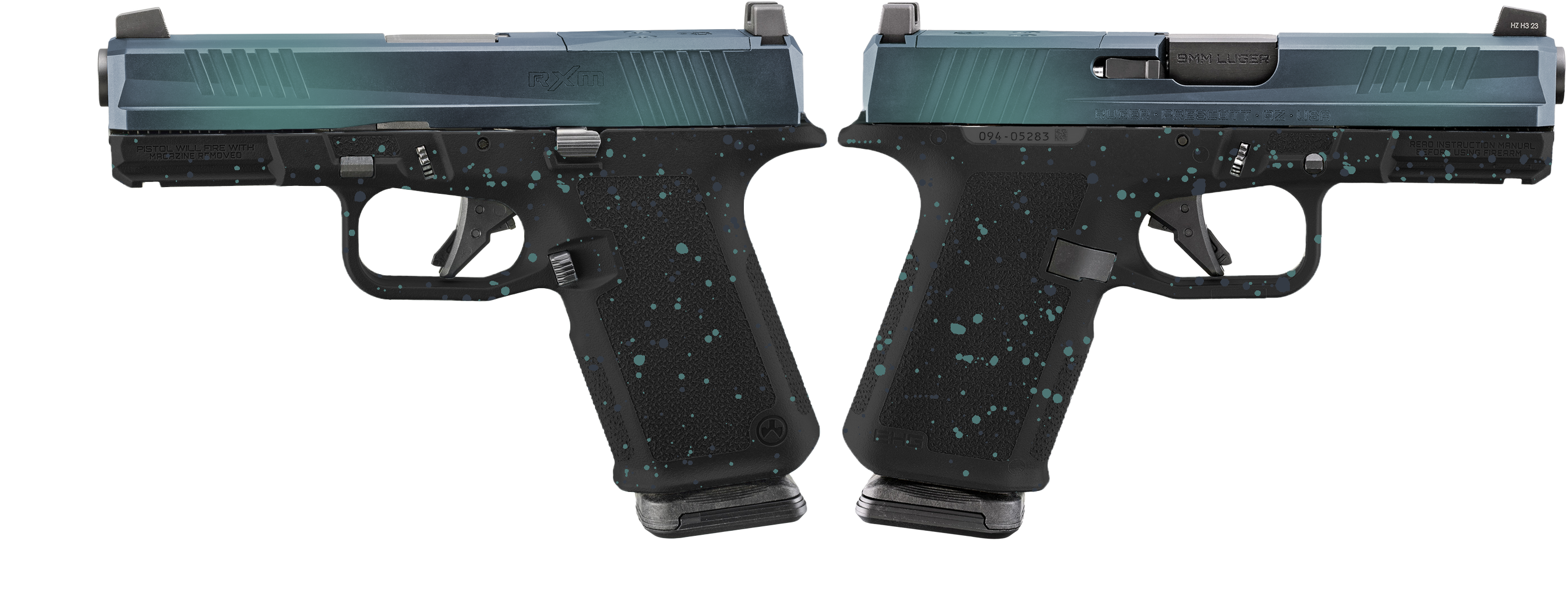 RUGER RXM 9MM PISTOL 4" NORTHERN LIGHTS SPLATTER O.R. 2-15RD MAGS - ORION EXCLUSIVE