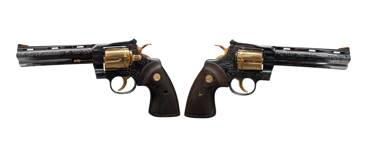 COLT PYTHON LETS RODEO POLISHED BLUED ENGRAVED/24KT GOLD REVOLVER 357 MAG 6" 6 RD