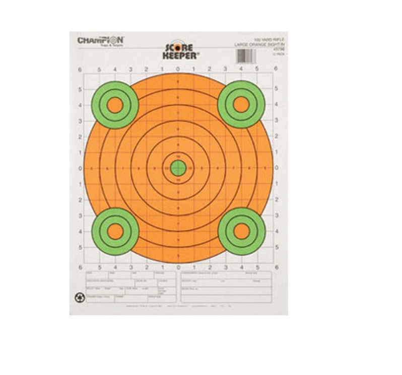 Champion 12-Pack Score Keeper Fluorescent Sight-In Bullseye Large Paper Target 100 yds Pistol/Rifle