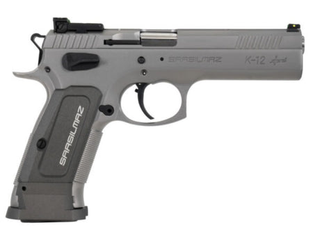 SAR USA K12STSP K12 Sport 9mm Luger 17+1 4.70" Stainless Target Crown Barrel, Stainless Steel Serrated Slide, Stainless Steel Frame w/Beavertail, Gray Polymer Grip, Right Hand