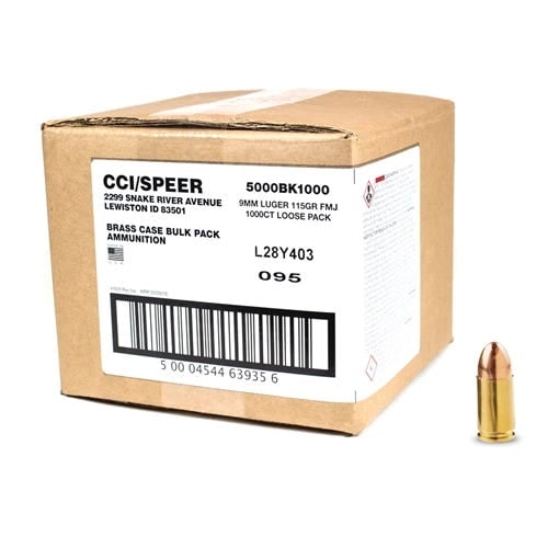 CCI Blazer Brass Handgun Ammunition 9mm Luger 115 gr FMJ Loose Pack