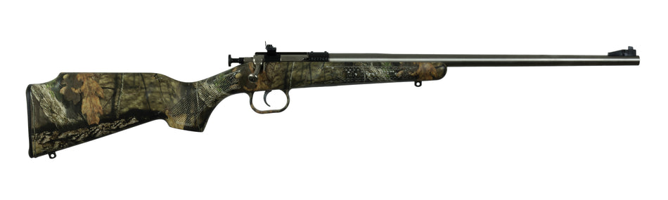 Crickett KSA2166 Youth 22 LR 1rd 16.12" Stainless Steel Barrel, Fixed Front/Adjustable Rear Peep Sights, Mossy Oak Break-Up Synthetic Stock w/11.5" LOP, Rebounding Firing Pin Safety