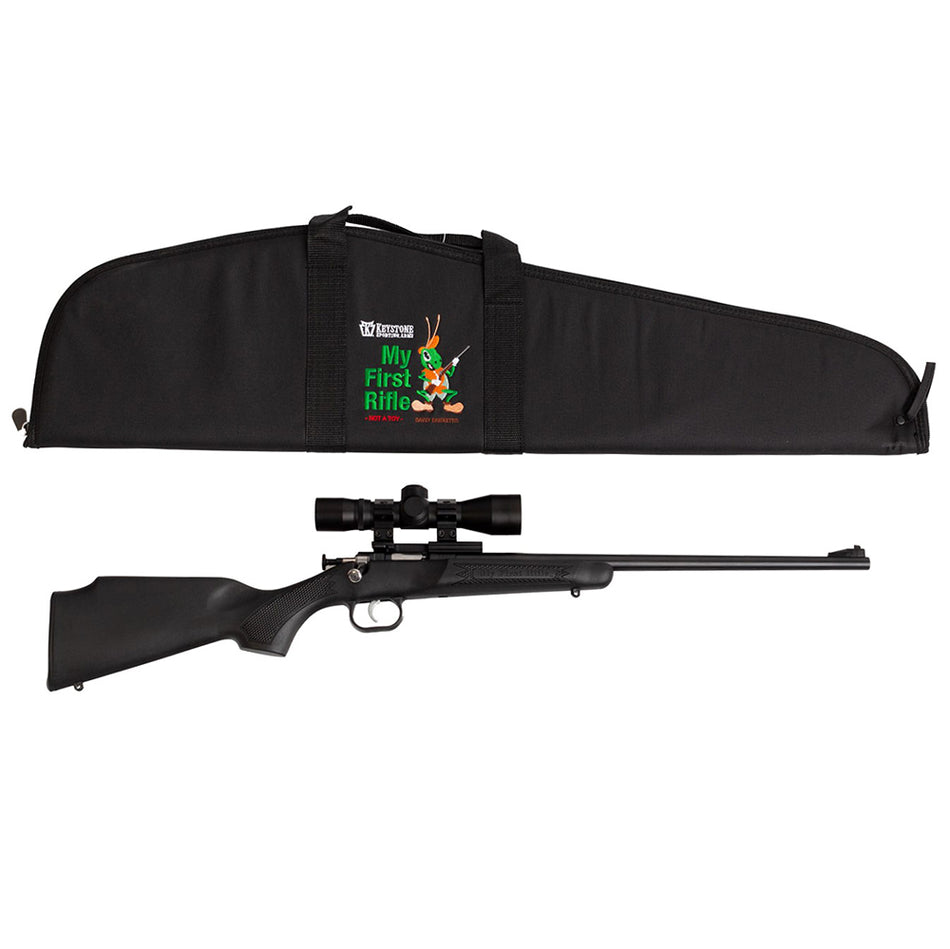 Crickett KSA2240BSC Youth Package 22 LR 1rd 16.12" Blued Barrel & Receiver, Black Synthetic Stock w/11.5" LOP, Rebounding Firing Pin Safety Includes 4x32 Scope, KSA301 Scope Mount Kit & Soft Rifle Cas