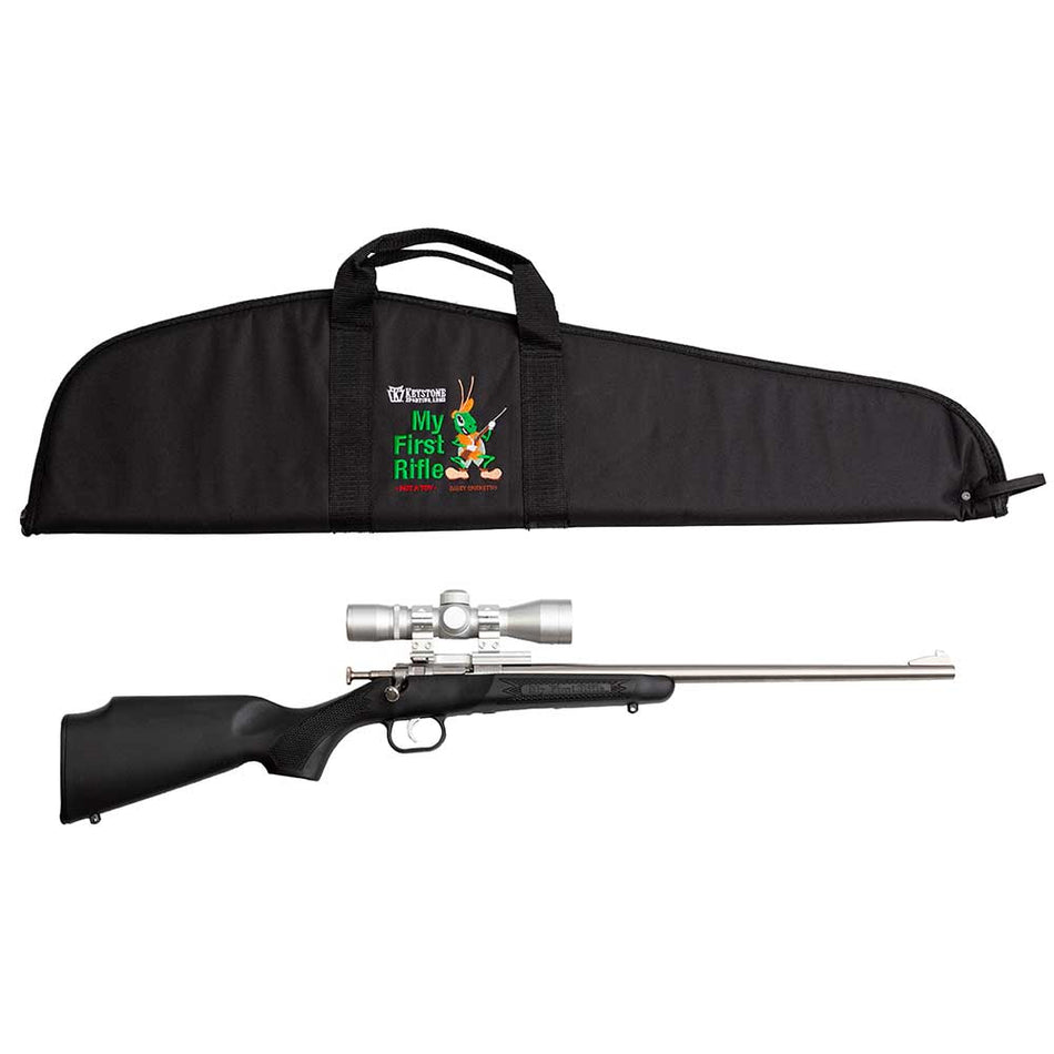 Crickett KSA2245BSC My First Rifle Package 22 S/L/LR Single Shot 16.10" Stainless Steel Barrel & Receiver, Black Synthetic Fixed Stock, 4x32 Scope