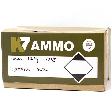 K7 9mm Luger 124 Grain Complete Metal Jacket (CMJ) Range Ammo Bulk Pack(1000ct) - MADE IN THE USA