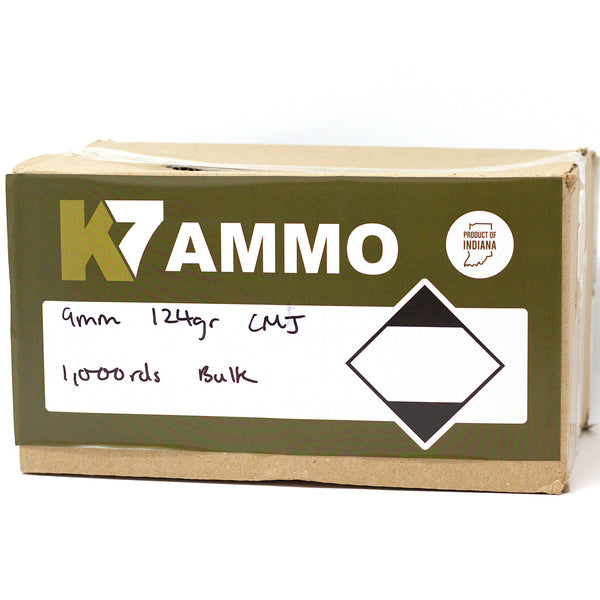 K7 9mm Luger 124 Grain Complete Metal Jacket (CMJ) Range Ammo Bulk Pack(1000ct) - MADE IN THE USA