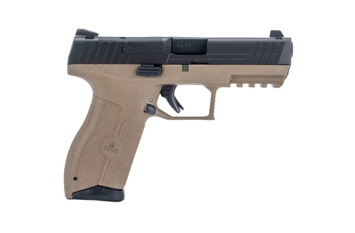 IWI US M9ORP10FDNS MASADA Full Size 9mm Luger 10+1, 4.10" Black Button Rifled Steel Barrel, Black Optic Ready/Serrated Steel Slide, Flat Dark Earth Polymer Frame w/Picatinny Rail, Ambidextrous