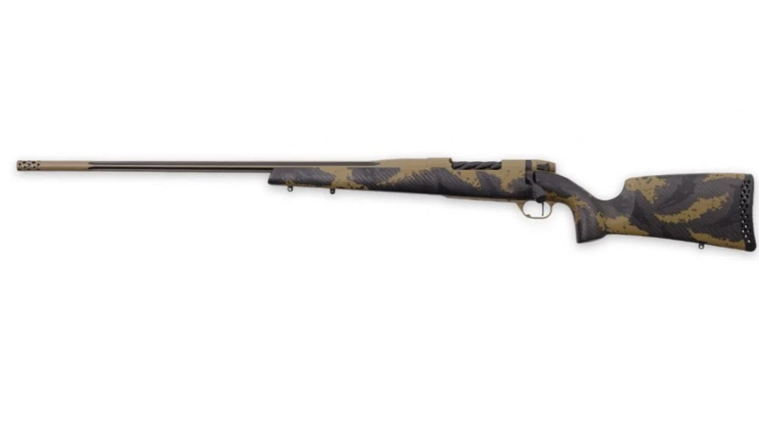 Weatherby MAX01N7MMPL8B Mark V Apex 7mm PRC 3+1 26" Graphite Black & Tan Cerakote Fluted Threaded Barrel, Tan Cerakote Steel Drilled & Tapped Receiver, Carbon Fiber w/Brown & Tan Sponge Accents Fixed