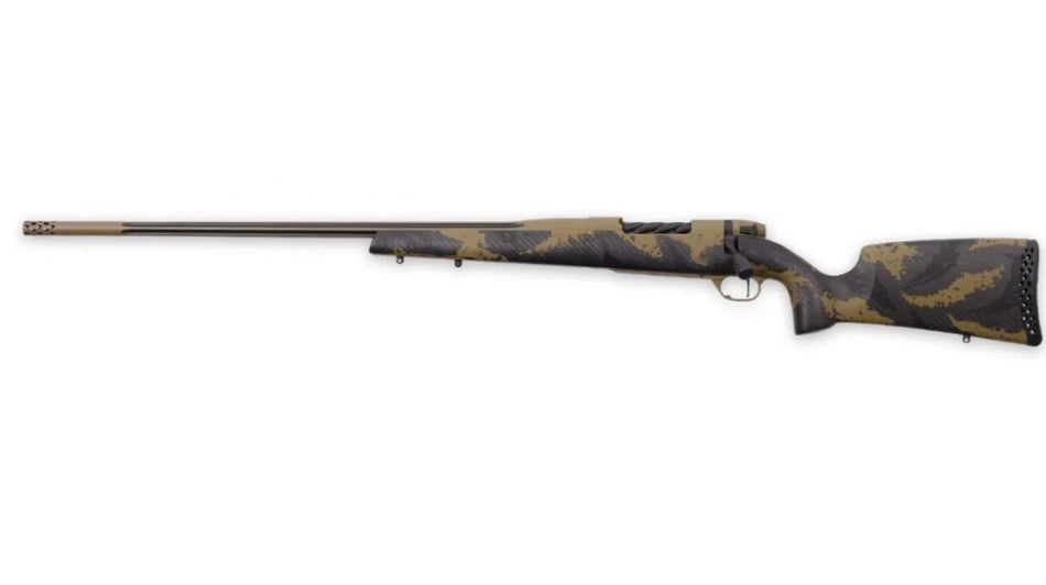 Weatherby MAX01N7MMPL8B Mark V Apex 7mm PRC 3+1 26" Graphite Black & Tan Cerakote Fluted Threaded Barrel, Tan Cerakote Steel Drilled & Tapped Receiver, Carbon Fiber w/Brown & Tan Sponge Accents Fixed