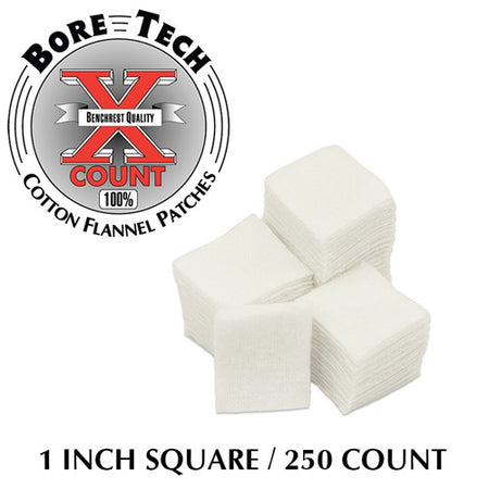 Bore Tech X-Count Cotton Flannel Patches 1 Inch Square, Bag of 250