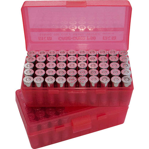 MTM Flip Top 50-Round Handgun Ammo Box 380 ACP Clear Red