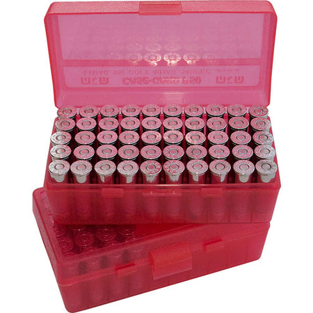 MTM Flip Top 50-Round Handgun Ammo Box 380 ACP Clear Red