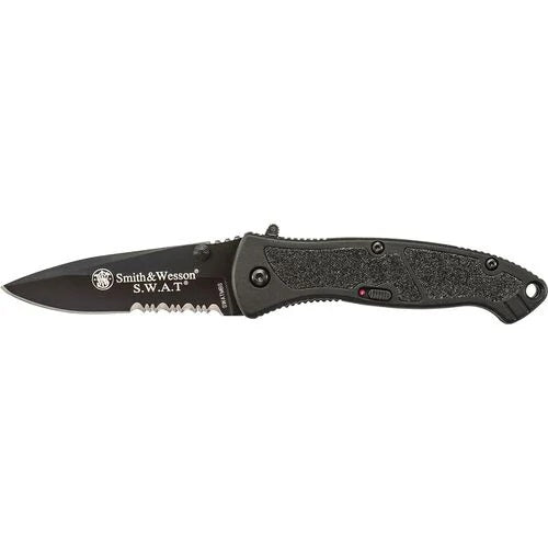 Smith & Wesson SWAT MAGIC Assisted Opener Large Black Drop Point Serrated Blade
