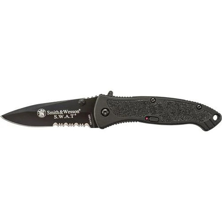 Smith & Wesson SWAT MAGIC Assisted Opener Large Black Drop Point Serrated Blade
