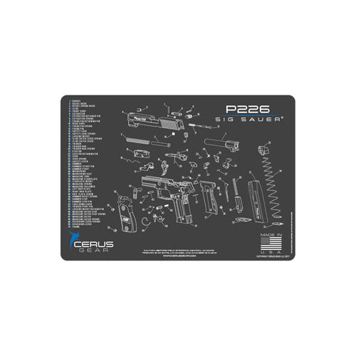 Sig P226 Schematic Cleaning Mat Charcoal Gray Blue 12x17 Inch