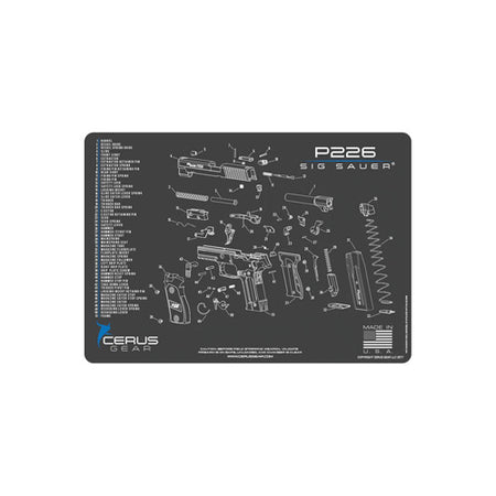Sig P226 Schematic Cleaning Mat Charcoal Gray Blue 12x17 Inch