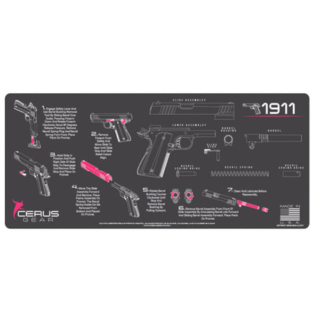 1911 Pistol Instructional Schematic Mat Charcoal Gray Pink