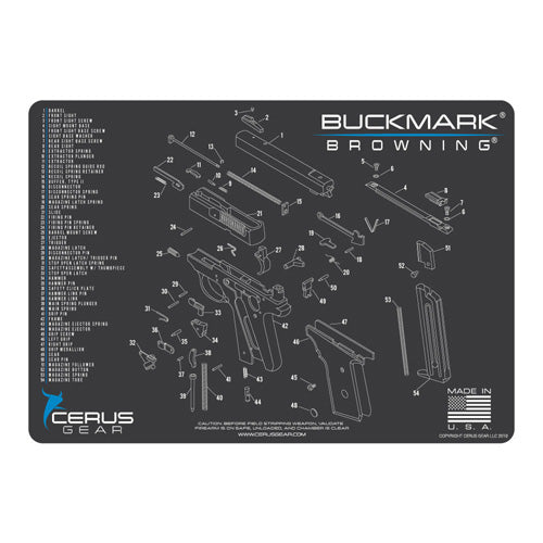 Browning Buckmark Cleaning Mat with Schematic - Charcoal Gray/Blue