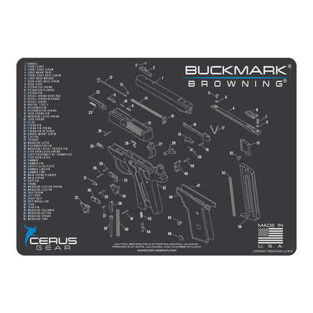 Browning Buckmark Cleaning Mat with Schematic - Charcoal Gray/Blue