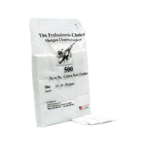 Cotton Knit Square Shotgun Cleaning Patches 3x3 Inch, 12-16-20 Gauge, 500 Qty
