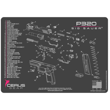 SIG P320 Firearm Schematic Mat - Charcoal Gray Pink Colorway