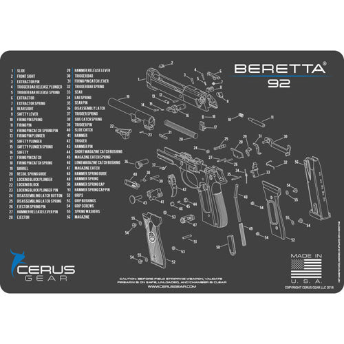 Beretta Model 92 Schematic Firearm Mat Charcoal Gray