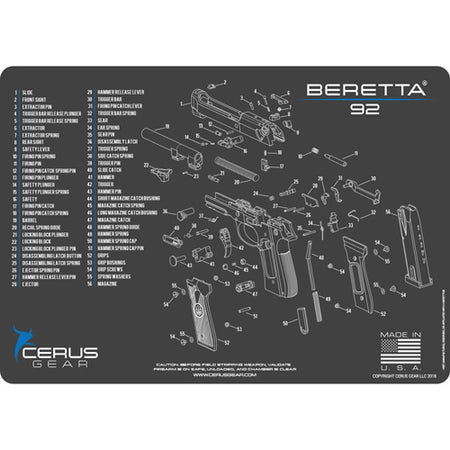 Beretta Model 92 Schematic Firearm Mat Charcoal Gray